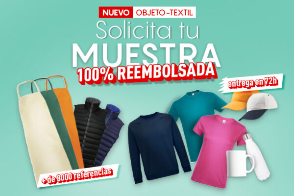 Realisaprint.es productos textiles personalizados con oferta de muestra 100% reembolsada.
