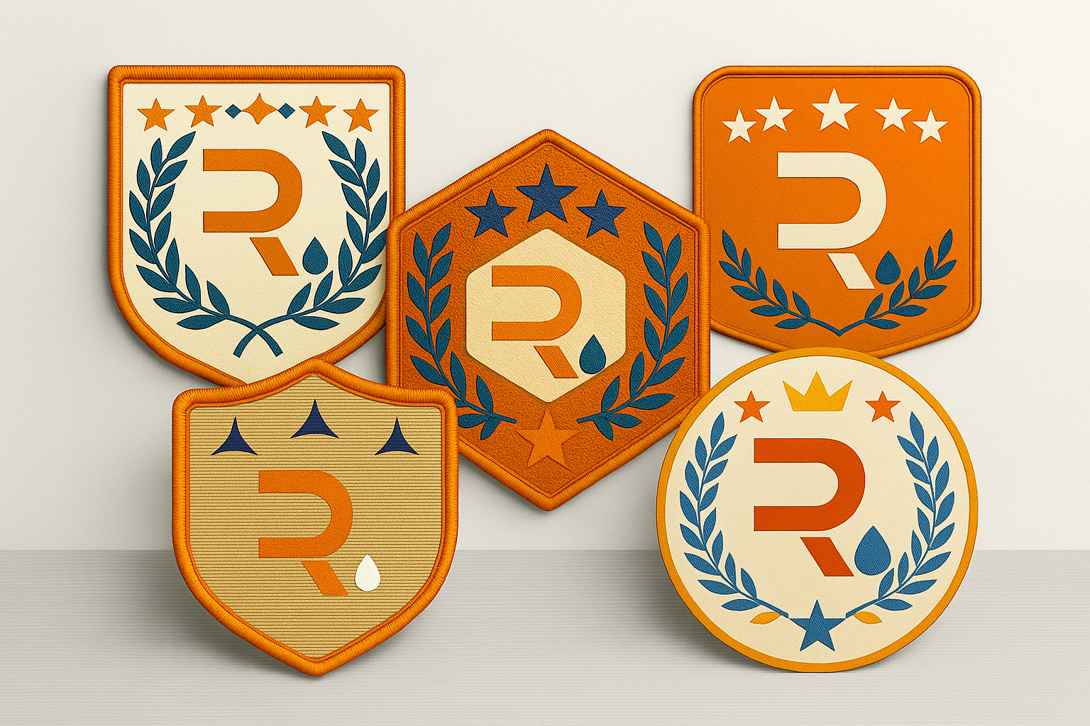 Parches personalizados bordados con logotipo corporativo y diseños exclusivos en diferentes formas y colores.
