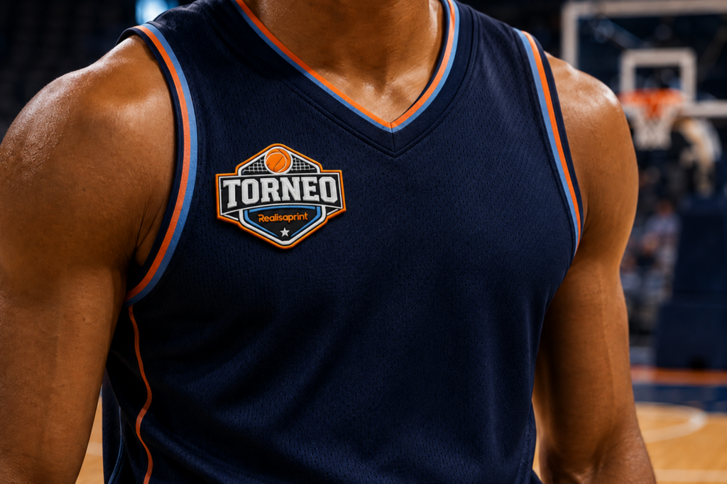 Parche PVC personalizado en una camiseta de baloncesto