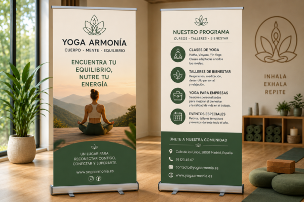 Roll-ups personalizados para un centro de yoga y bienestar